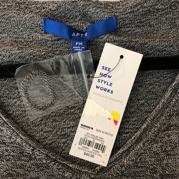 Apt. 9 Womens V-Neck Gray Sweater Petite Size M - Picture 3 of 5